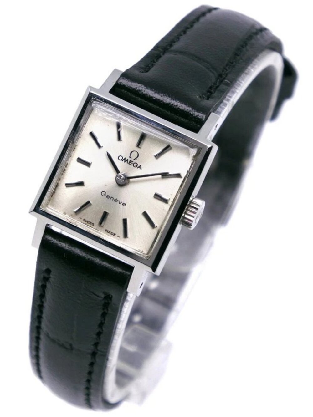 OMEGA Geneva Watches cal.1070 SilverDial Stainless Steel/Embossed Leather ...